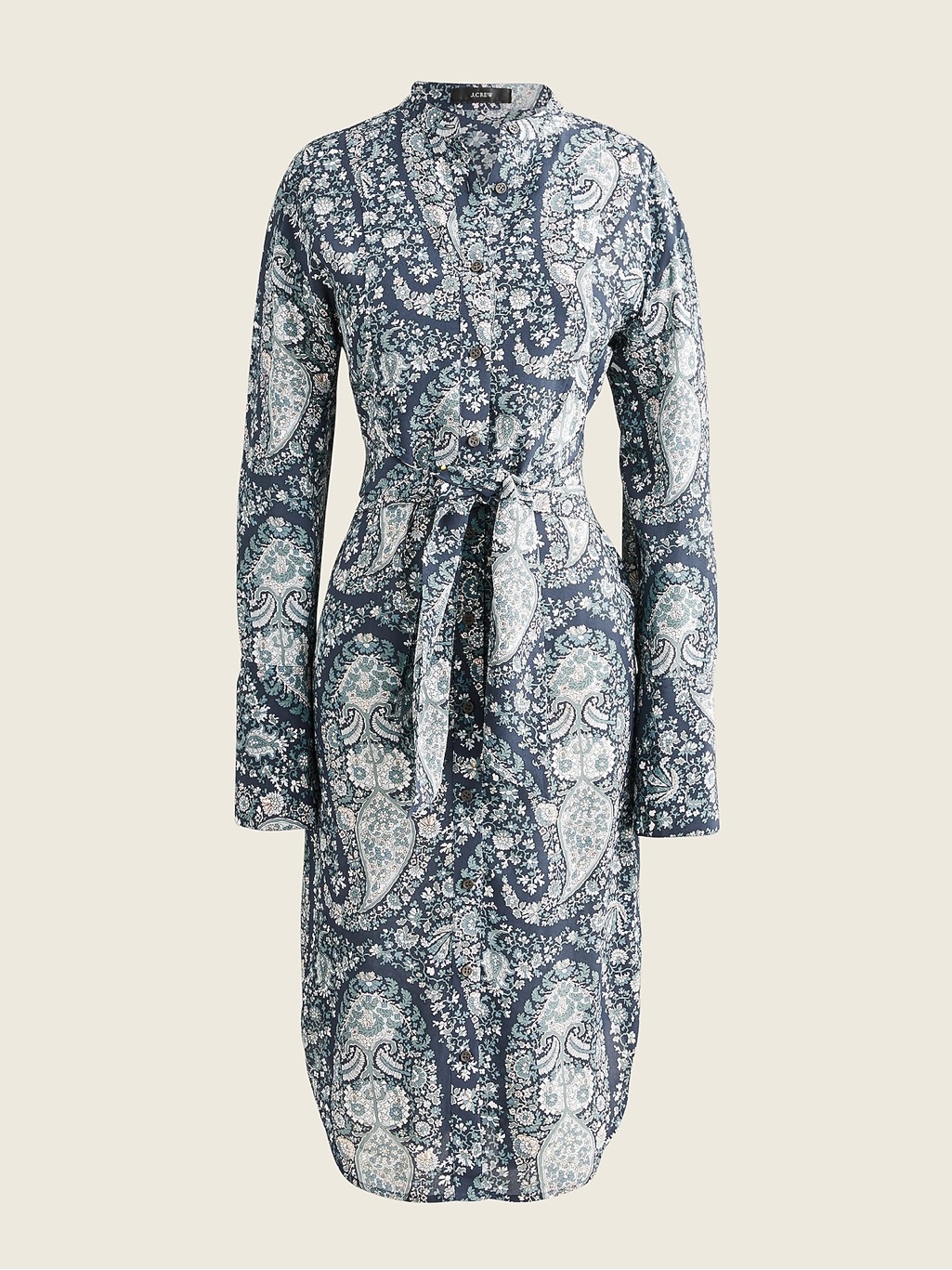 Jcrew $228 Tie-Front Silk Shirt-Dress Blue Paisley 12 Nwot